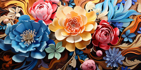 Wall Mural - A colorful pattern resembling an explosion of flowers and shapes, embodying joy and dynam