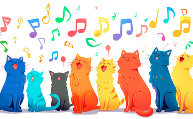 Wall Mural - Cute cartoon cats with musical notes