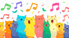 Illustration Of A Group Of Cats Singing And Dancing With Musical Notes