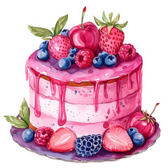 Canvas Print - pink cake with berries