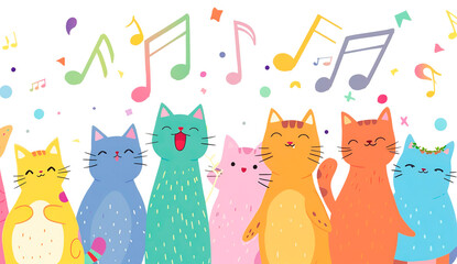 Wall Mural - Cute cats with musical notes