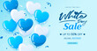 White Day Sale template vector illustration. Blue heart balloons with confetti