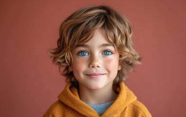 happy smiling caucasian kid portrait, professional studio background