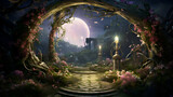 Fototapeta Konie - Mystical fantasy scene with a full moon. a path and a full moon
