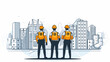 © J.V.G. Ransika - Vector graphic of a construction site with a focus on safety protocols and workers wearing protective gear  emphasizing the importance of workplace safety in real estate development. simple minimalist