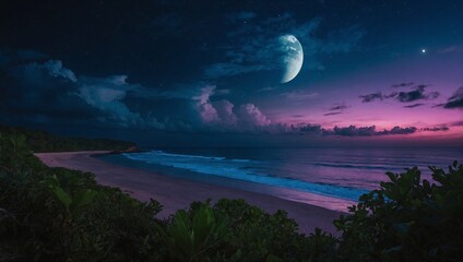 Wall Mural - night landscape with moon