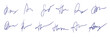 A set of fake personal signatures. Hand-written, blue ink. Vector