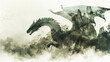 Craft an artistic blend of a mighty dragon and its mystical cave habitat using a double exposure technique