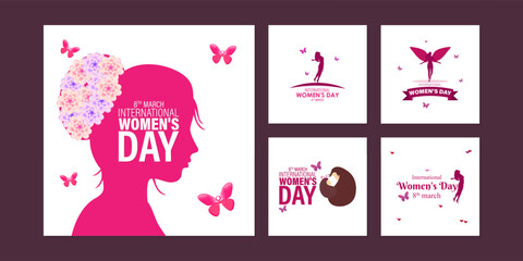 Vector illustration of International Womens Day social media feed set template