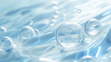 hyaluronic acid molecules background. water with bubbles, moisturiser, liquid, serum or toner banner