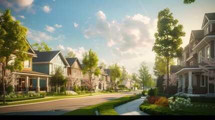 Wall Mural - Houses in suburb at Summer in the north America. Luxury houses with nice landscape.