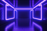 Fototapeta Przestrzenne - Futuristic Neon Tunnel with Blue and Pink Laser Glow Geometric