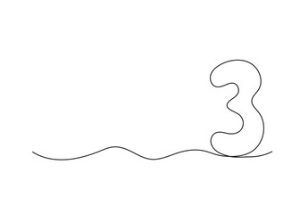 Wall Mural - Number three, continuous one line drawing. Black hand drawn single minimalist line isolated number. Vector line figure
