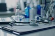 © LivroomStudio - Stethoscope and clip board on the doctor workplace close up