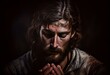 Realistic painting portraying Jesus praying to God as intercessor for believers, created with Generative AI technology