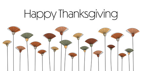 Sticker - Happy Thanksgiving- Schriftzug in englischer Sprache - Fröhliches Erntedankfest. Grußkarte mit modernen abstrakten Blumen.