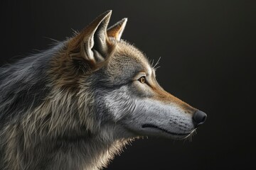 Wolf profile portrait on black background - generative ai