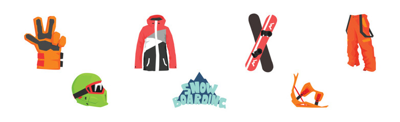 Poster - Snowboarding Winter Sport Object and Equipment Vector Set