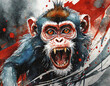 和紙に描かれた水墨画の狂気の猿