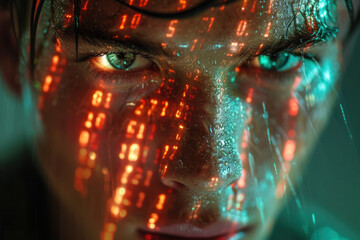 close up of persons face with numbers