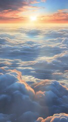 Wall Mural - sunset serenity: aerial expedition through the clouds vertical