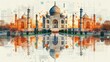 Taj Mahal in Agra, Uttar Pradesh, India.  double exposure contemporary style minimalist artwork collage illustration. Ai generative.