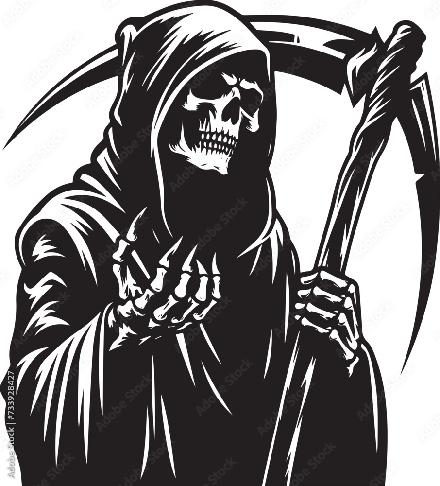Grim Reaper silhouette. Angel of Death. death taker. Image of death in  black clothes with a scythe in the center, black hood. Stock Vector | Adobe  Stock, image size:906x1000