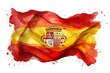 Spanish waving flag isolated on white background. Hand drawn watercolor illustration. Ai generative.