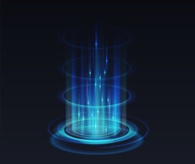 opening of teleport podium realistic vector illustration. magical aura light effect 3d elements on b