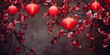 Chinese new year, Sakura branches of blossoming against with a Chinese lanterns of blurred background, on gray gradient background a paper lantern decoration with a space for text