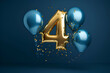 © Wazir Design - Number 4 gold and blue balloons with confetti. 3D Render