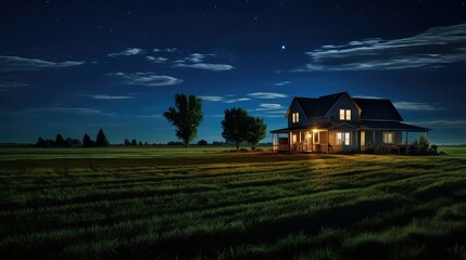 Canvas Print - animals farm house night