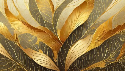 Wall Mural - Botanical Harmony: Abstract Art Vector with Watercolor and Gilded Organic Shapes