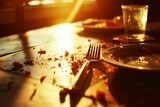 Fototapeta  - Messy table with dirty dishes, AI-generated.