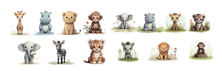 Wall Mural - Adorable Collection of Illustrated Baby Animals - Cute, Playful, and Friendly Wildlife Characters for Children’s Books and Educational