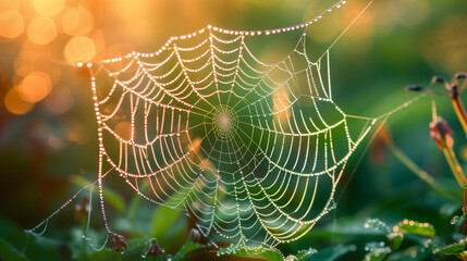 spider web with dew drops