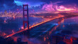 intricate landscape wallpaper with vibrant night colors, video game art, san francisco bridge from above illustration
