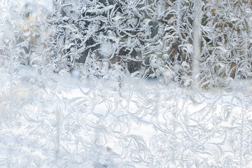 Poster - Abstract frost pattern covering window glass, background photo