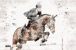 Horse jumping impressions in watercolor