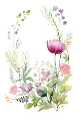 Wall Mural - Watercolor Floral Frame made of Wildflowers