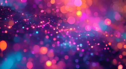Glowing dots and lines on a blurred background, creating a network structure. The concept of connectivity and technology.