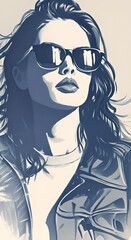 Sticker - Woman in sunglasses on a blue background. Concept of fashion and beauty.