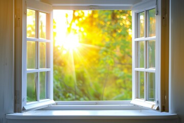  An open window flooded with bright sunlight