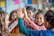 © darshika - Diverse kids celebrate achievements and friendship with highfives.