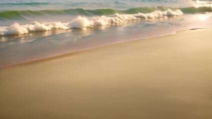 Poster - a blurred image of a beach with a powerful wave rolling towards the shore, A deserted sandy beach with the turquoise ocean stretching to the horizon, AI Generated