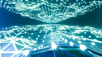 abstract loop futuristic technology geometric background, with lines and dots, style, Retro wave 80s background. Retro style. Futuristic concept. 3d animation of a seamless loop