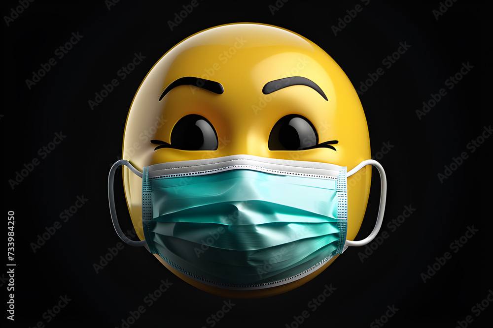 emoji wearing a medical mask center frame high contrast illuminated ...