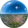 Die mittelschwäbische Stadt Krumbach von oben, Little Planet-Ansicht, freigestellt