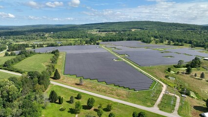 Wall Mural - Solar farm in green landscape making renewable sustainable energy for local homes and business