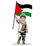Fototapeta Dinusie - Child from Gaza, little Boy with Keffiyeh and holding a flying kite symbol of freedom Vector illustration isolated on White
